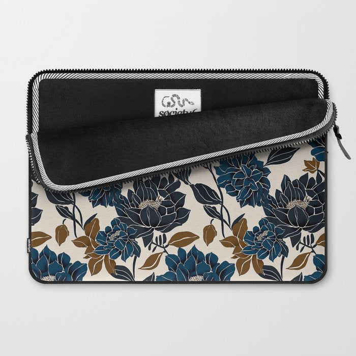 Modern Navy Floral Elegance Laptop Sleeve Gallery Image 2