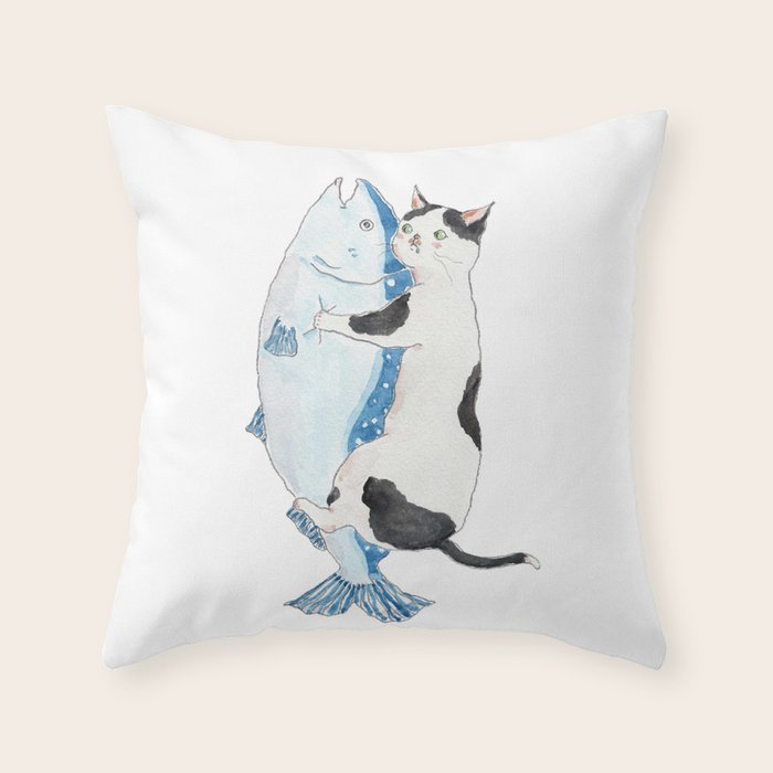 salmon cat Throw Pillow Gallery Image 6