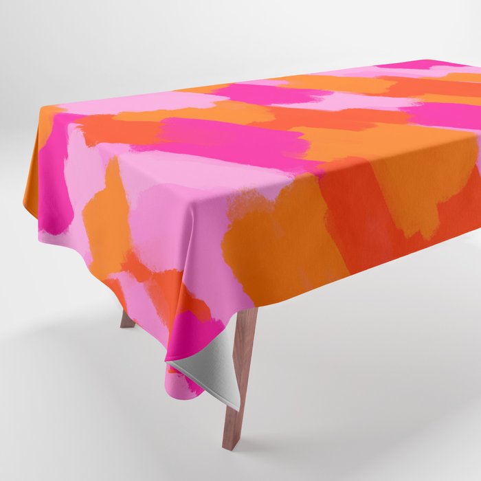Pink and Orange Abstract Brush Strokes Palette Style Pattern Tablecloth Gallery Image 1