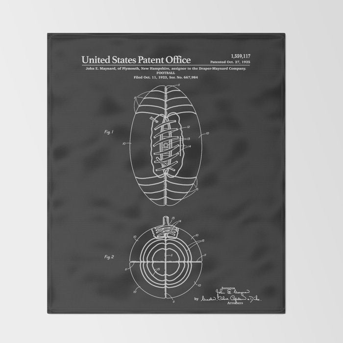 Football Patent - Black Throw Blanket Gallery Image 2