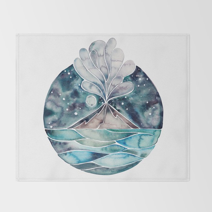 Stromboli Volcano at Midnight - Blue Palette Throw Blanket Gallery Image 2