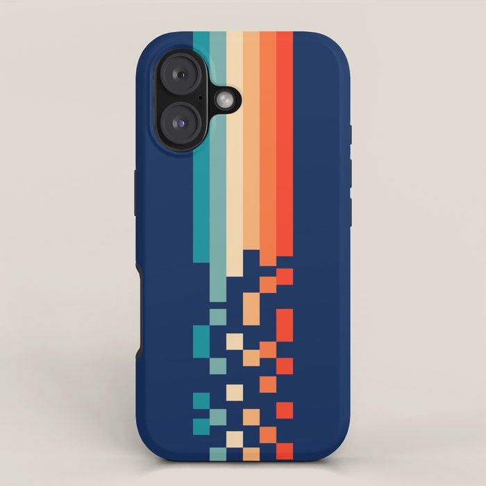 Classic 70s Style Abstract Rainbow Retro Stripes Pixel Drops - Ayako iPhone Case Gallery Image 1