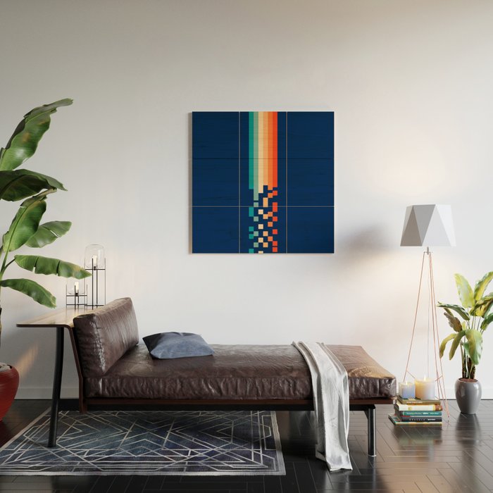Classic 70s Style Abstract Rainbow Retro Stripes Pixel Drops - Ayako Wood Wall Art Gallery Image 2