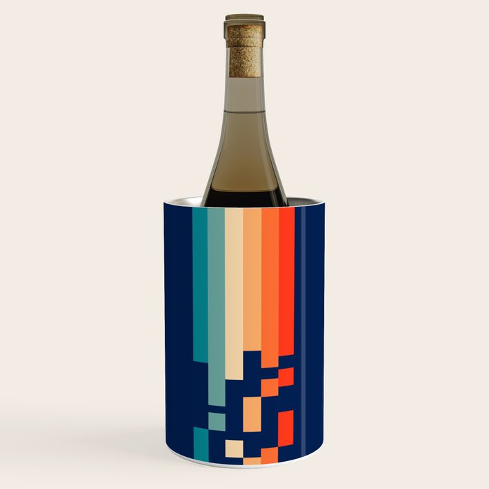 Classic 70s Style Abstract Rainbow Retro Stripes Pixel Drops - Ayako Wine Chiller Gallery Image 1