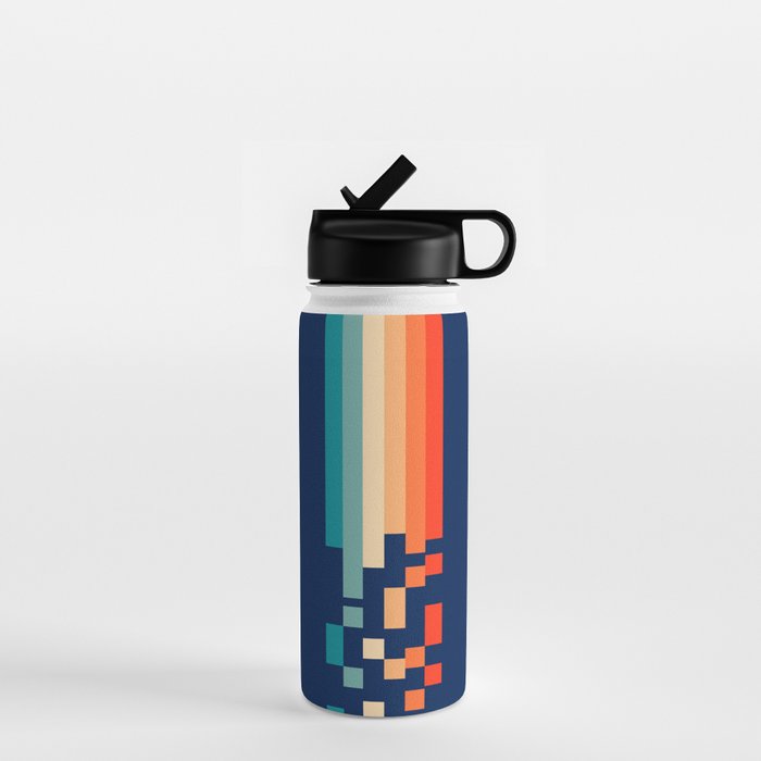 Classic 70s Style Abstract Rainbow Retro Stripes Pixel Drops - Ayako Water Bottle Gallery Image 1