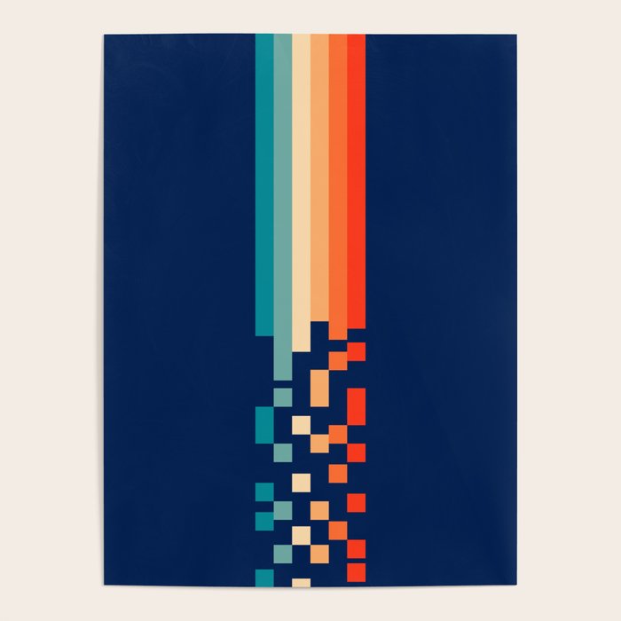 Classic 70s Style Abstract Rainbow Retro Stripes Pixel Drops - Ayako Poster Gallery Image 4