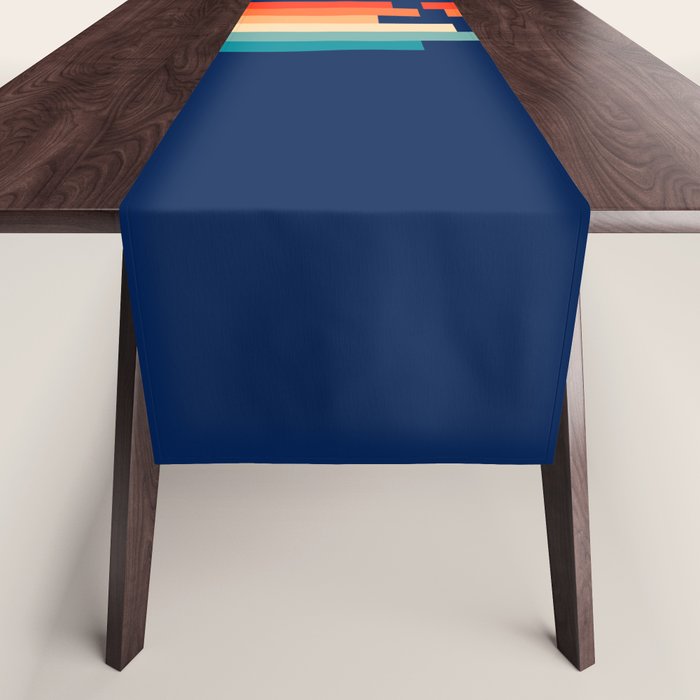 Classic 70s Style Abstract Rainbow Retro Stripes Pixel Drops - Ayako Table Runner Gallery Image 1