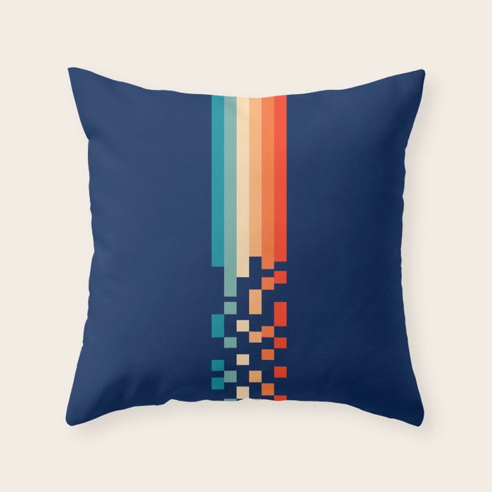 Classic 70s Style Abstract Rainbow Retro Stripes Pixel Drops - Ayako Throw Pillow Gallery Image 6
