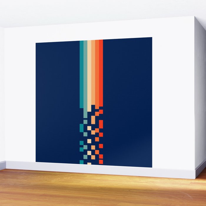 Classic 70s Style Abstract Rainbow Retro Stripes Pixel Drops - Ayako Wall Mural Gallery Image 2