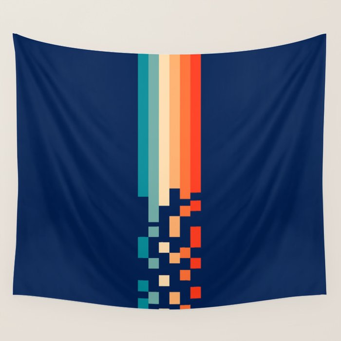 Classic 70s Style Abstract Rainbow Retro Stripes Pixel Drops - Ayako Wall Tapestry Gallery Image 1