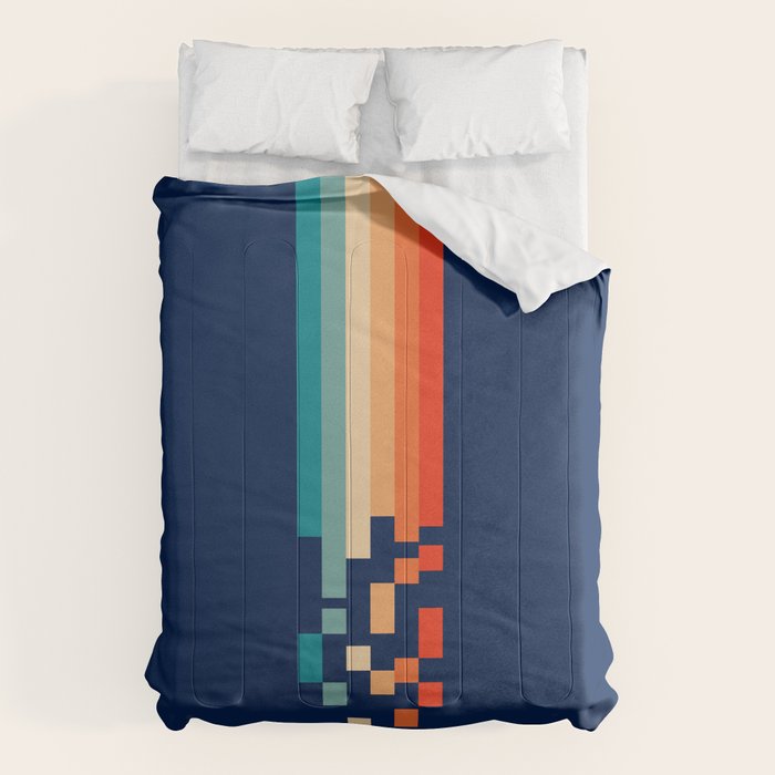 Classic 70s Style Abstract Rainbow Retro Stripes Pixel Drops - Ayako Comforter Gallery Image 1