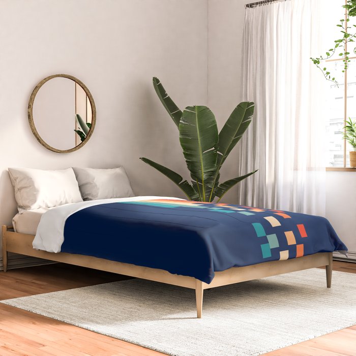 Classic 70s Style Abstract Rainbow Retro Stripes Pixel Drops - Ayako Comforter Gallery Image 2