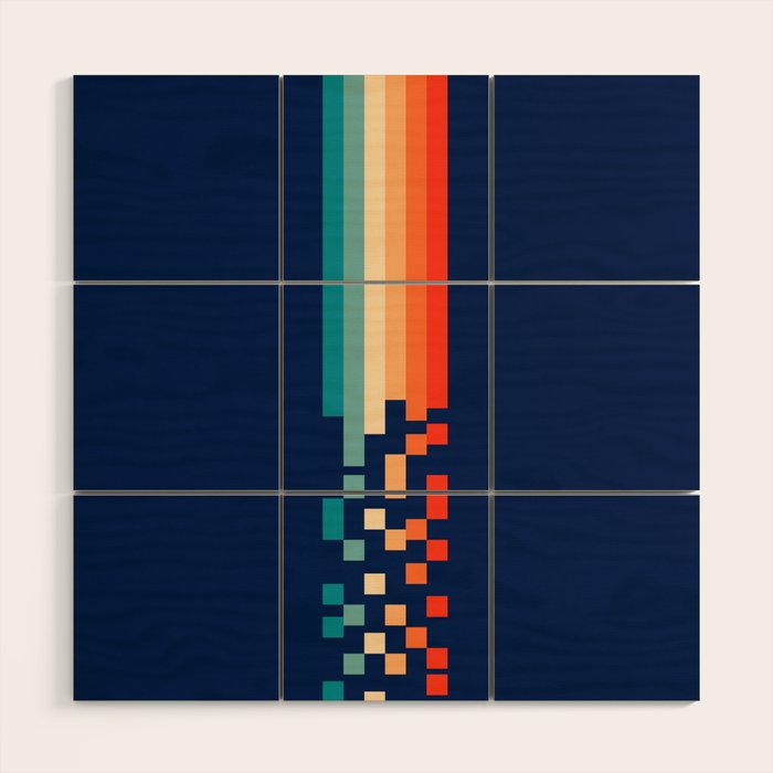 Classic 70s Style Abstract Rainbow Retro Stripes Pixel Drops - Ayako Wood Wall Art Gallery Image 1