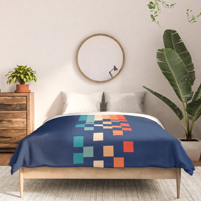Classic 70s Style Abstract Rainbow Retro Stripes Pixel Drops - Ayako Comforter Gallery Image 3