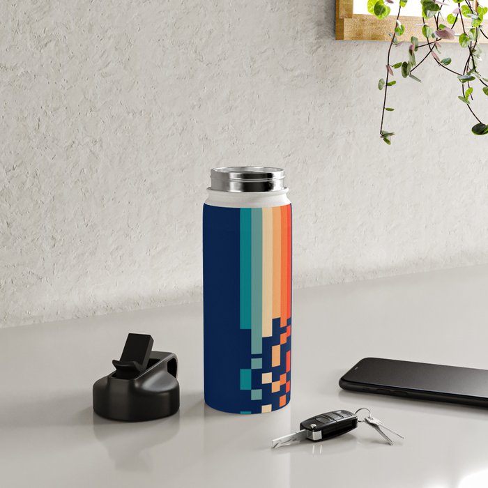 Classic 70s Style Abstract Rainbow Retro Stripes Pixel Drops - Ayako Water Bottle Gallery Image 4