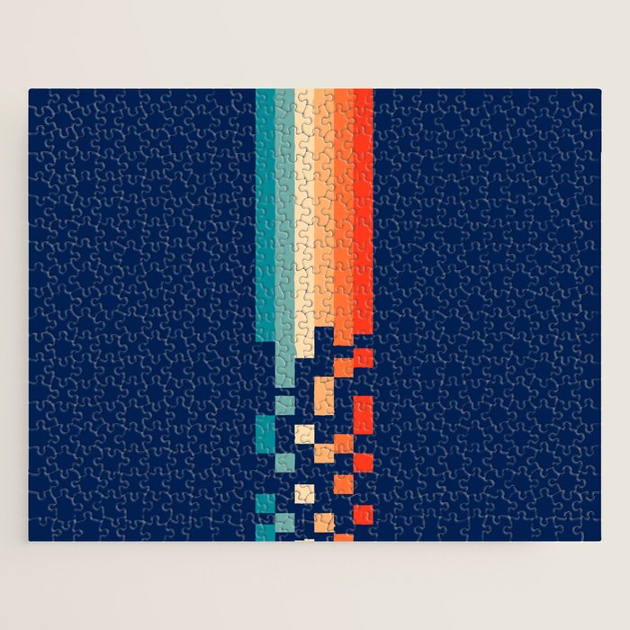Classic 70s Style Abstract Rainbow Retro Stripes Pixel Drops - Ayako Jigsaw Puzzle Gallery Image 1