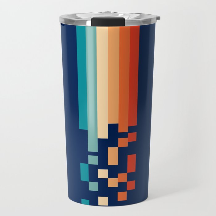 Classic 70s Style Abstract Rainbow Retro Stripes Pixel Drops - Ayako Travel Mug Gallery Image 1