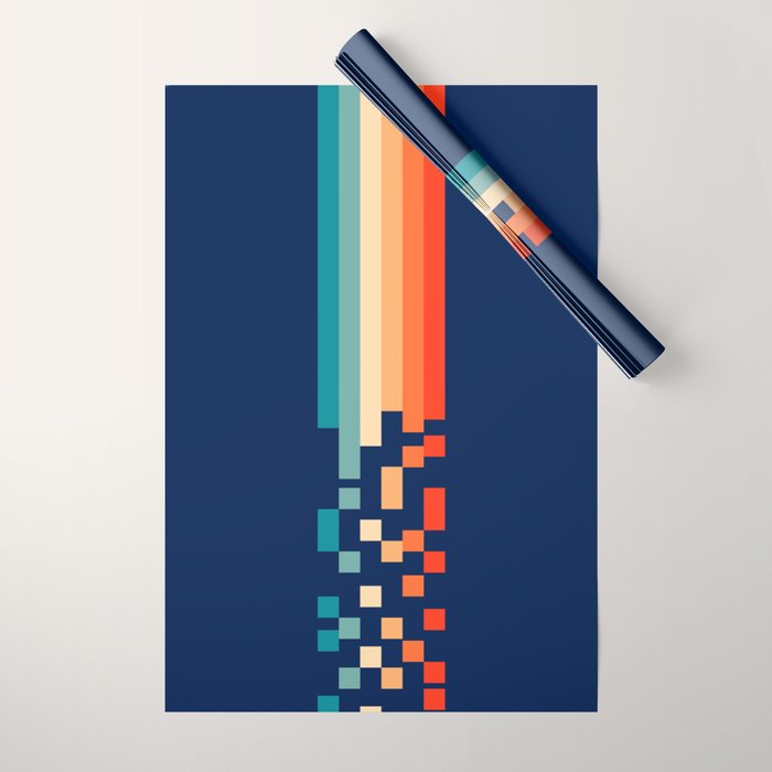 Classic 70s Style Abstract Rainbow Retro Stripes Pixel Drops - Ayako Wrapping Paper Gallery Image 1