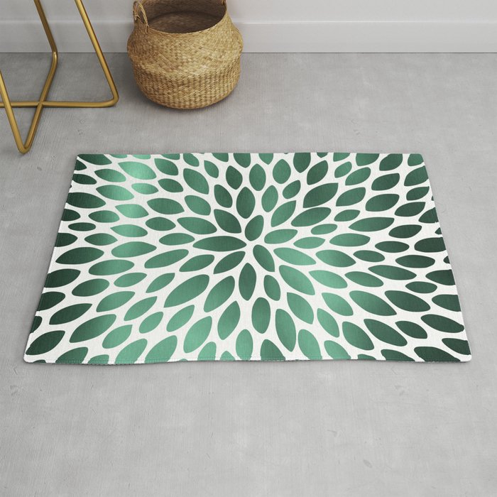 Floral Bloom Green and White Rug Gallery Image 1