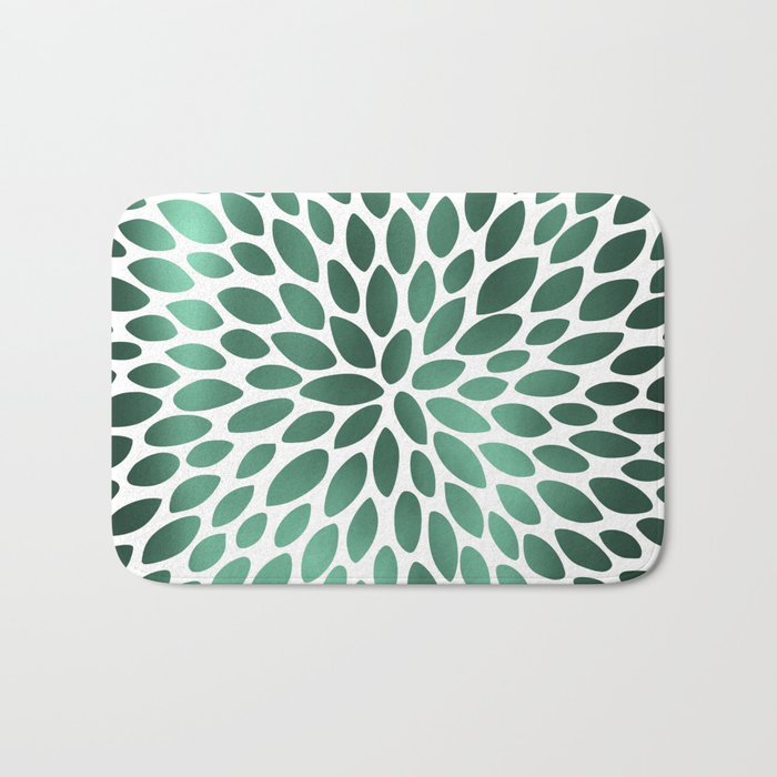 Floral Bloom Green and White Bath Mat Gallery Image 1