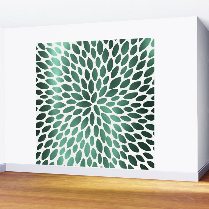 Floral Bloom Green and White Wall Mural Gallery Image 2