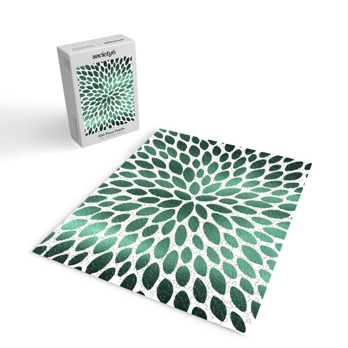 Floral Bloom Green and White Jigsaw Puzzle Gallery Image 2