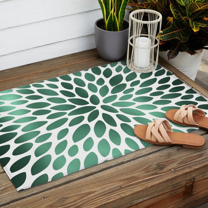 Floral Bloom Green and White Outdoor Rug Gallery Image 2