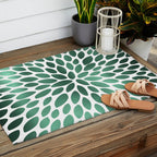 Floral Bloom Green and White Outdoor Rug Gallery Image 2