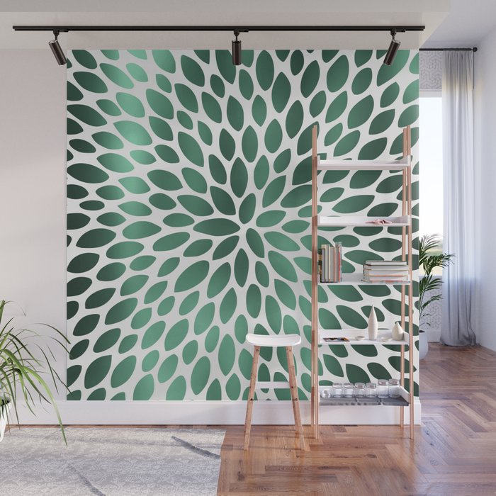Floral Bloom Green and White Wall Mural Gallery Image 1