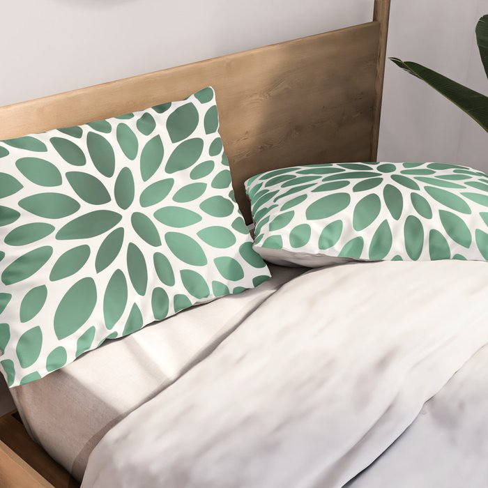 Floral Bloom Green and White Pillow Sham Gallery Image 2