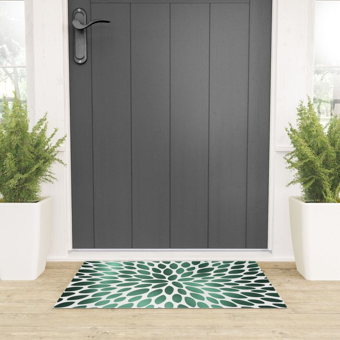 Floral Bloom Green and White Welcome Mat Gallery Image 3