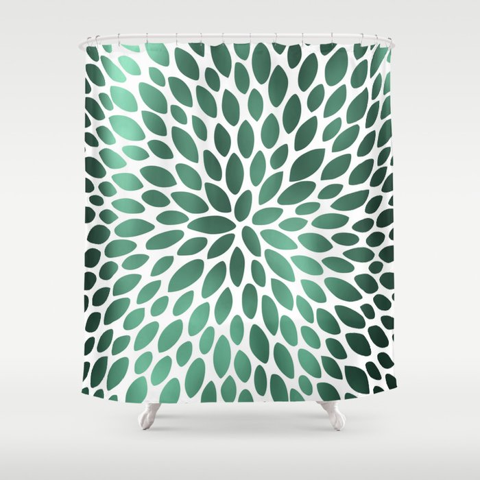 Floral Bloom Green and White Shower Curtain Gallery Image 1