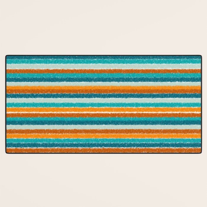 Textured Summer Stripes Pattern in Orange, Rust, Turquoise, Teal, and White Desk Mat Gallery Image 3