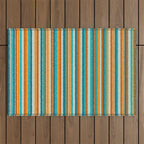 Textured Summer Stripes Pattern in Orange, Rust, Turquoise, Teal, and White Outdoor Rug Gallery Image 1