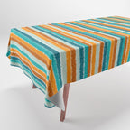 Textured Summer Stripes Pattern in Orange, Rust, Turquoise, Teal, and White Tablecloth Gallery Image 1