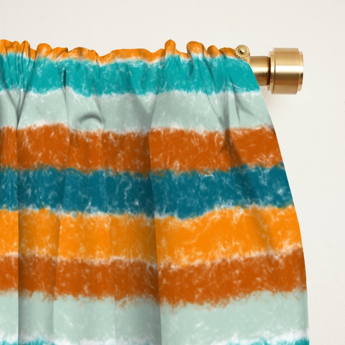Textured Summer Stripes Pattern in Orange, Rust, Turquoise, Teal, and White Window Curtain Gallery Image 2