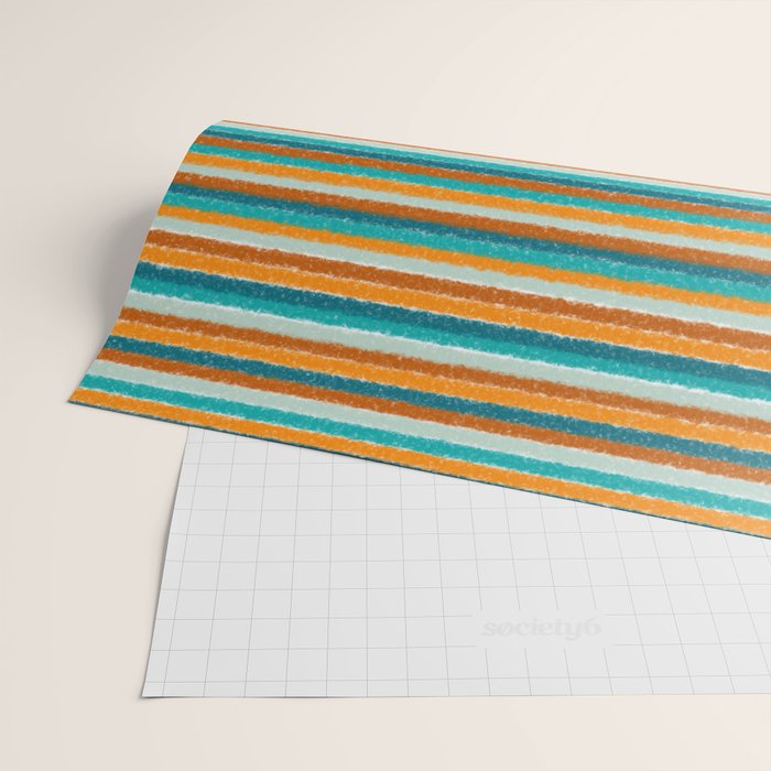 Textured Summer Stripes Pattern in Orange, Rust, Turquoise, Teal, and White Wrapping Paper Gallery Image 2