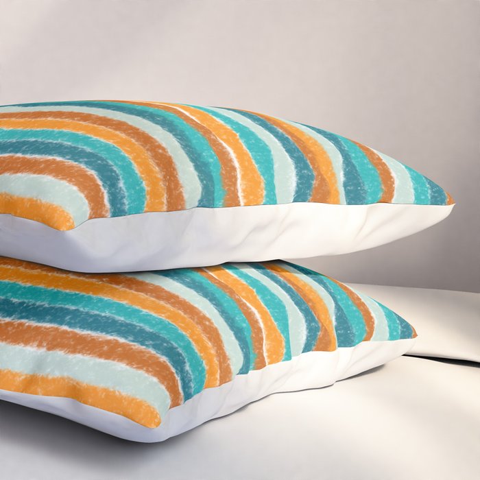 Textured Summer Stripes Pattern in Orange, Rust, Turquoise, Teal, and White Pillow Sham Gallery Image 3