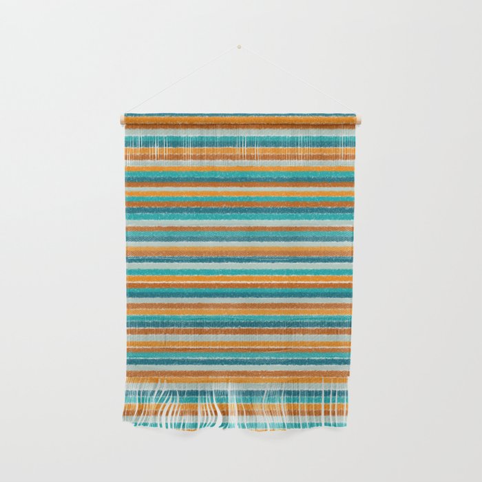 Textured Summer Stripes Pattern in Orange, Rust, Turquoise, Teal, and White Wall Hanging Gallery Image 1