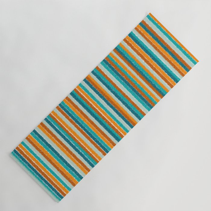 Textured Summer Stripes Pattern in Orange, Rust, Turquoise, Teal, and White Yoga Mat Gallery Image 1