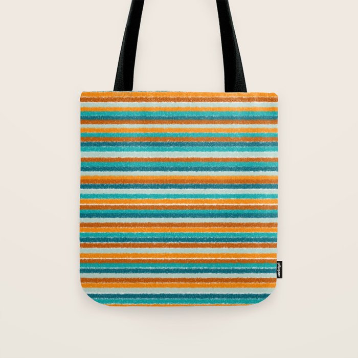 Textured Summer Stripes Pattern in Orange, Rust, Turquoise, Teal, and White Tote Bag Gallery Image 1