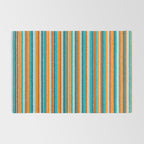 Textured Summer Stripes Pattern in Orange, Rust, Turquoise, Teal, and White Rug Gallery Image 2