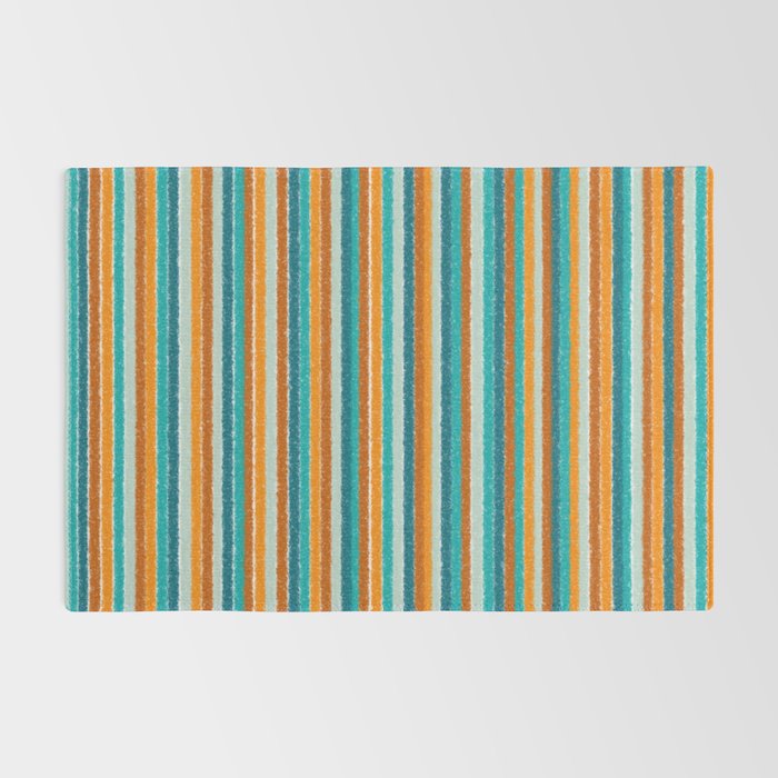 Textured Summer Stripes Pattern in Orange, Rust, Turquoise, Teal, and White Rug Gallery Image 2