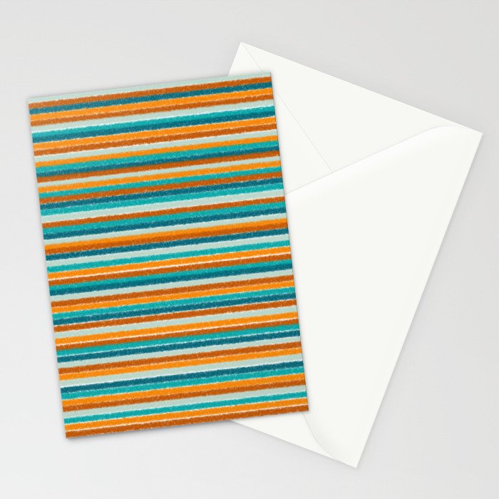 Textured Summer Stripes Pattern in Orange, Rust, Turquoise, Teal, and White Stationery Card Gallery Image 2