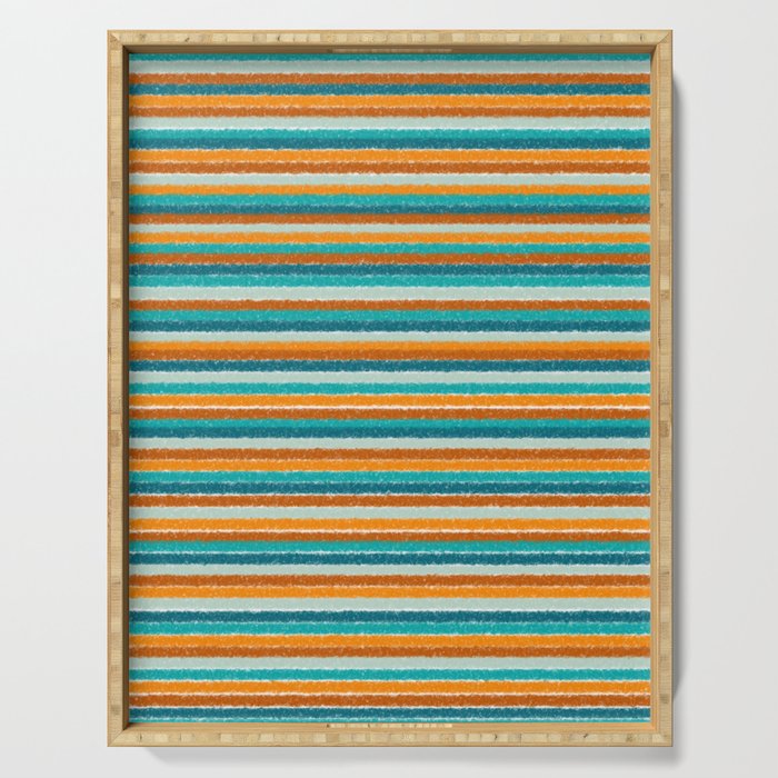 Textured Summer Stripes Pattern in Orange, Rust, Turquoise, Teal, and White Serving Tray Gallery Image 1