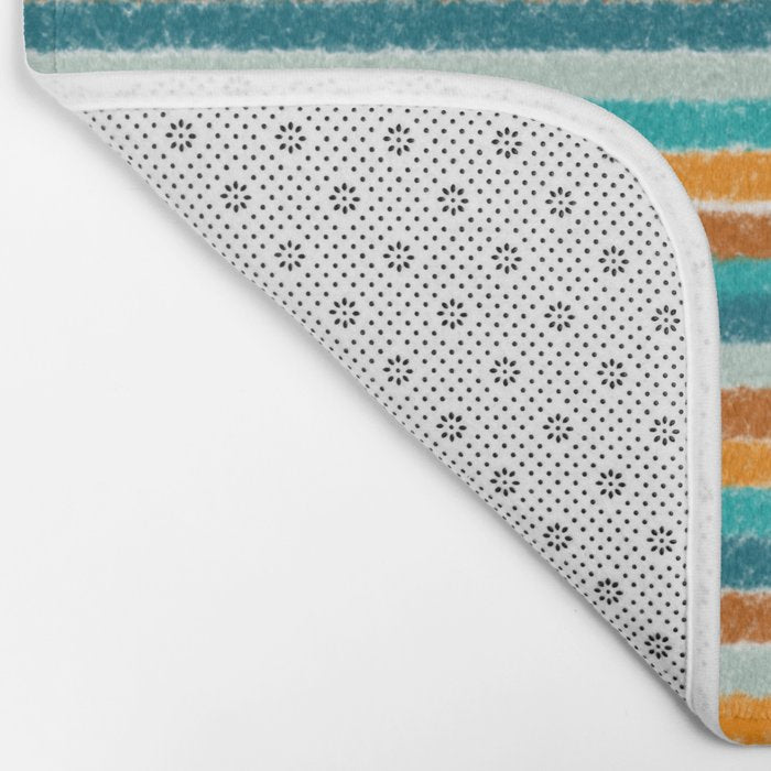 Textured Summer Stripes Pattern in Orange, Rust, Turquoise, Teal, and White Bath Mat Gallery Image 2