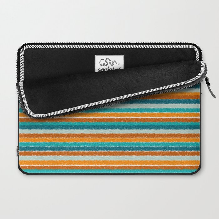 Textured Summer Stripes Pattern in Orange, Rust, Turquoise, Teal, and White Laptop Sleeve Gallery Image 2