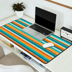 Textured Summer Stripes Pattern in Orange, Rust, Turquoise, Teal, and White Desk Mat Gallery Image 2