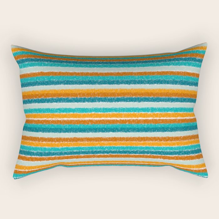 Textured Summer Stripes Pattern in Orange, Rust, Turquoise, Teal, and White Rectangular Pillow Gallery Image 2