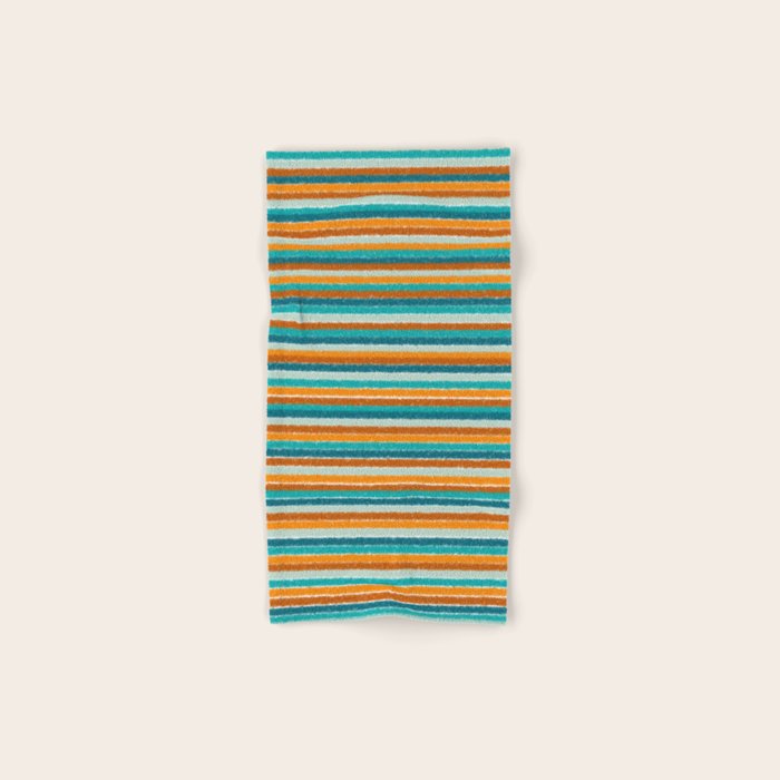 Textured Summer Stripes Pattern in Orange, Rust, Turquoise, Teal, and White Bath Towel Gallery Image 1